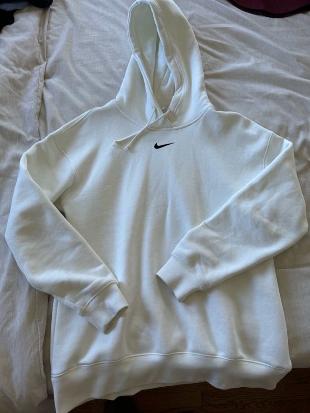 Nike White Crewneck Hoodie with Black Swoosh